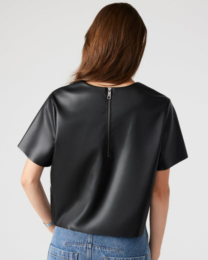 EZRA Black Women's Short Sleeve Faux Leather Top