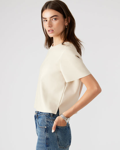 EZRA Bone Women's Short Sleeve Faux Leather Top