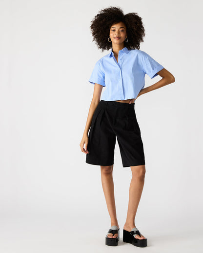 TULA Blue/White Women's Collared Button-Up Pinstripe Top