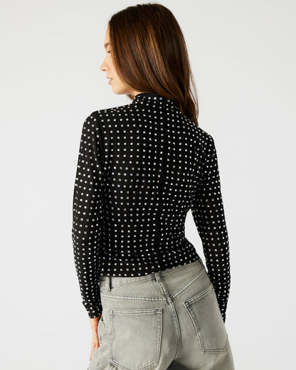 MELVINA Top Black | Women's Long-Sleeved Mesh Fabric Embellished Top