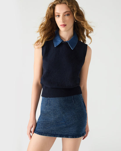 JEANE Sweater Vest Knit Collared Sleeveless Women's Top