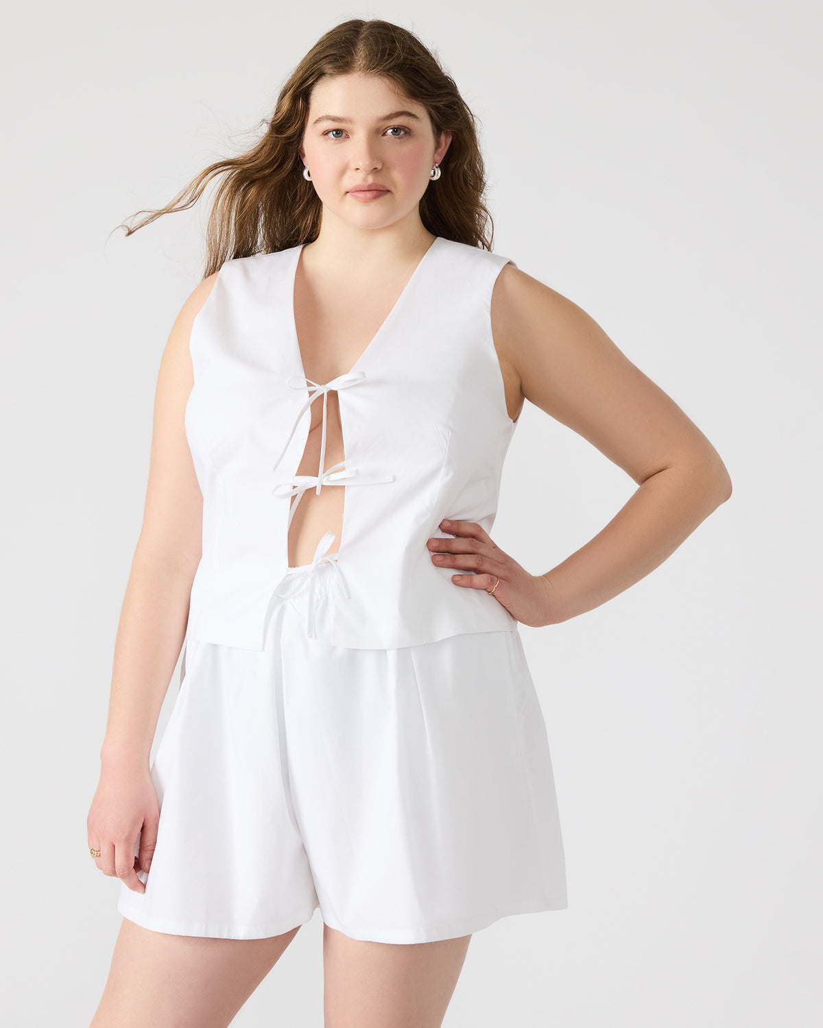 ALIZA White Women's Bow Tie-Front Top