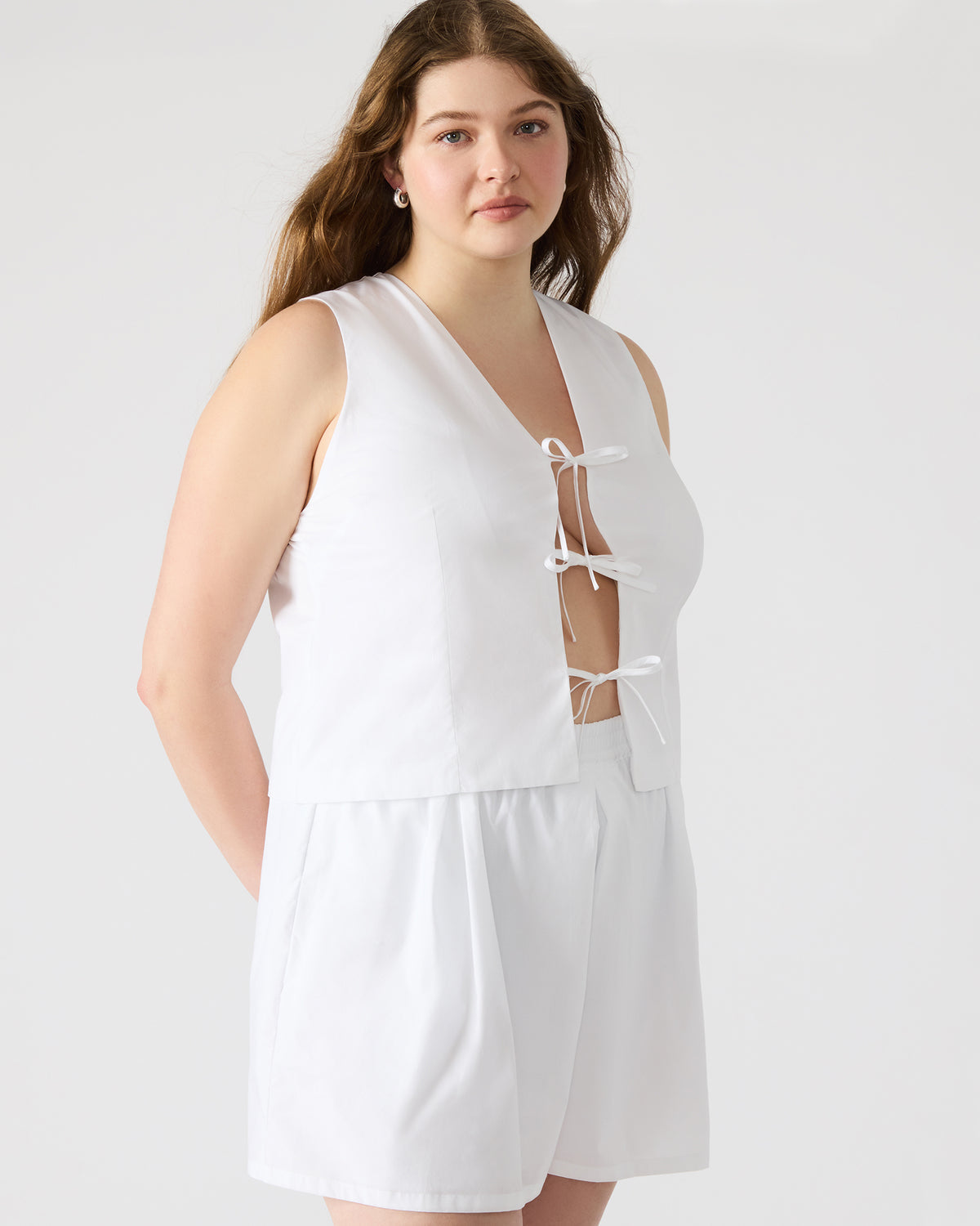 ALIZA White Women's Bow Tie-Front Top