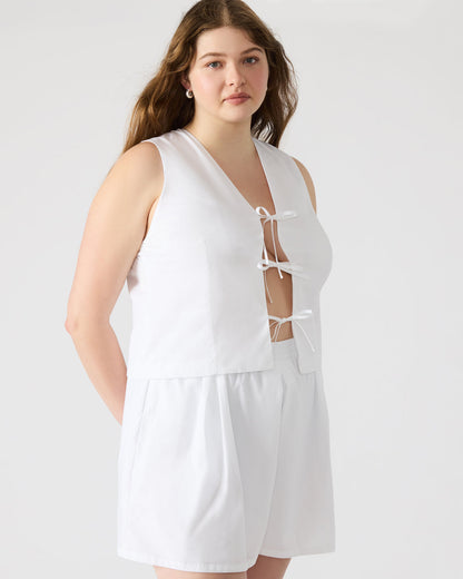 ALIZA White Women's Bow Tie-Front Top