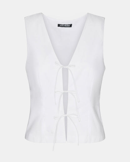 ALIZA White Women's Bow Tie-Front Top