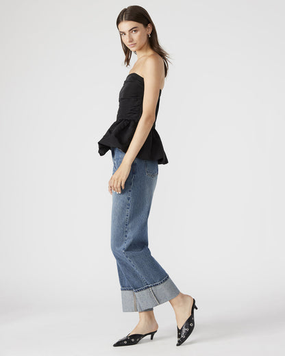 AMARI Top Black | Women's Bubble-Hem Taffeta Strapless Top