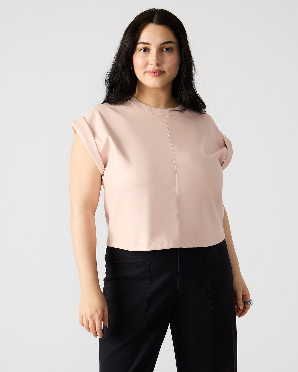 CAT Rose Women's Short-Sleeved Faux Leather Top