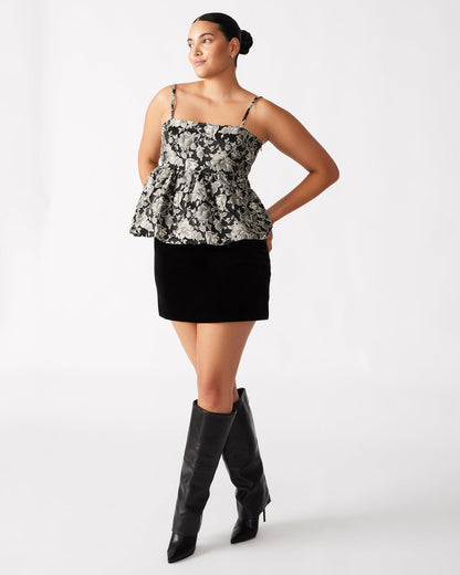 BODI Top Black Multi | Women's Bubble-Hem Taffeta Camisole Top