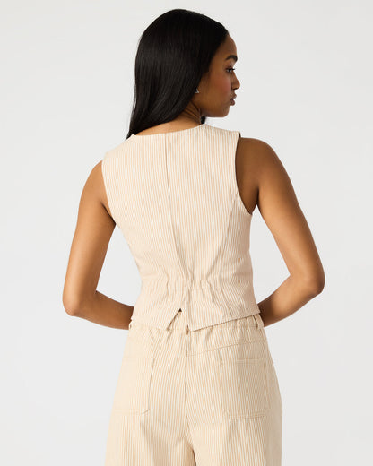 SELENE Khaki Women's Button-Up Sleeveless Fabric Vest Top