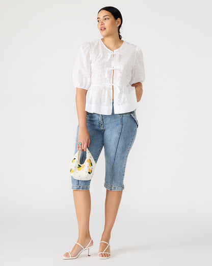 PAULA Top White Short-Sleeved Tie-Front Eyelet Top