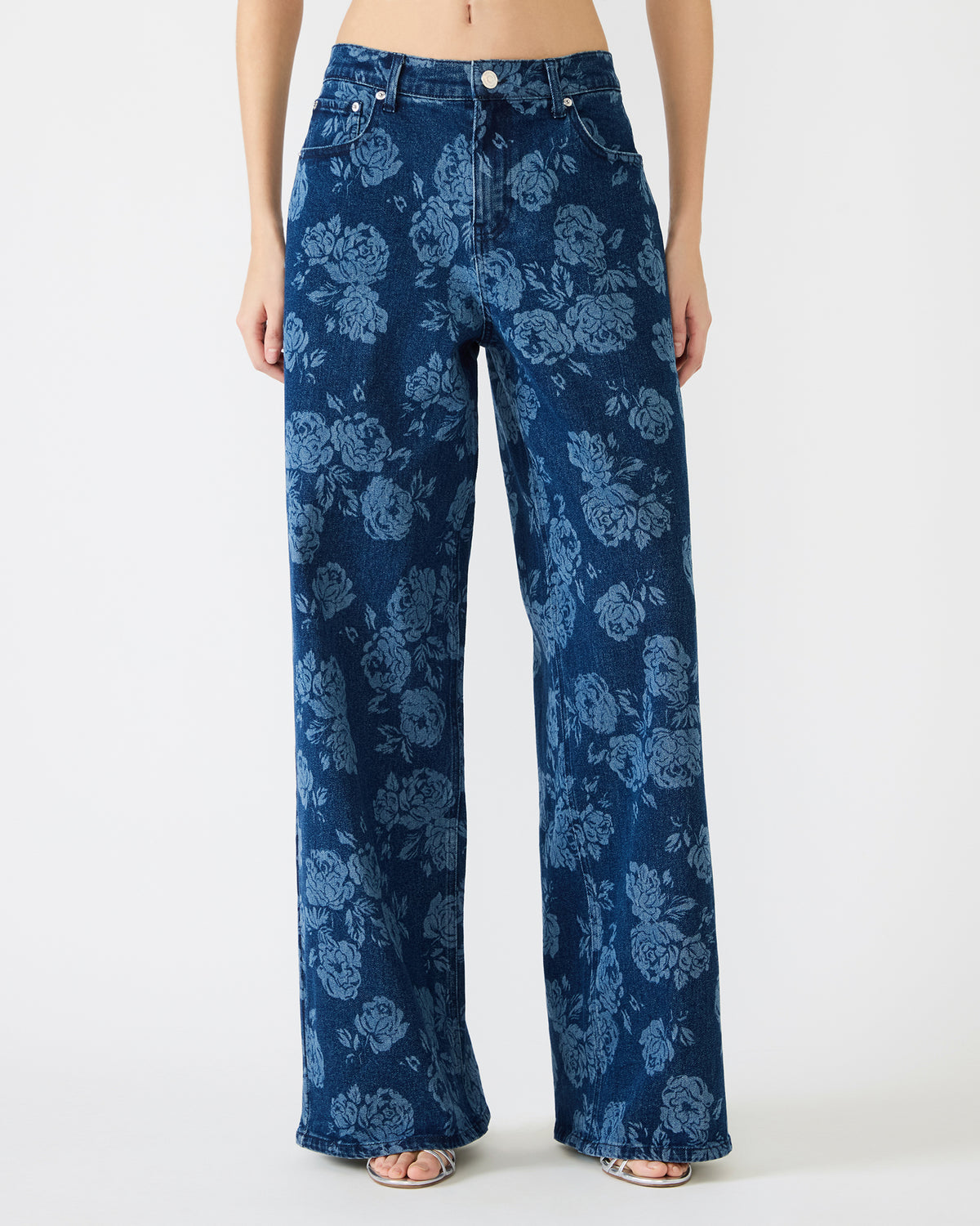 JAXON Rose Frost Wide-Leg Denim Floral Print Women's Jeans