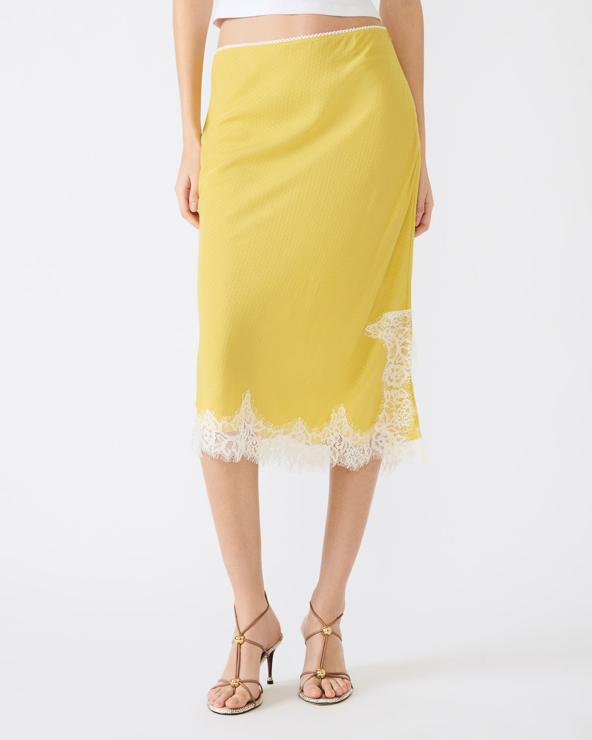 CINTHIA Golden Lime Lace Trime Women's Midi Skirt