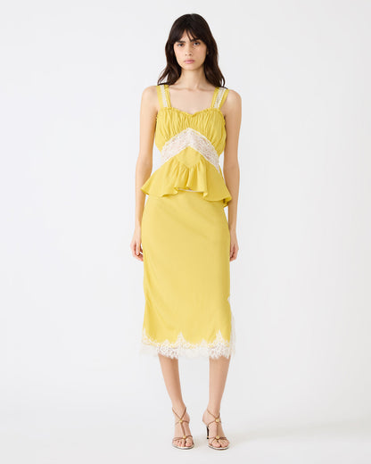 CINTHIA Golden Lime Lace Trime Women's Midi Skirt