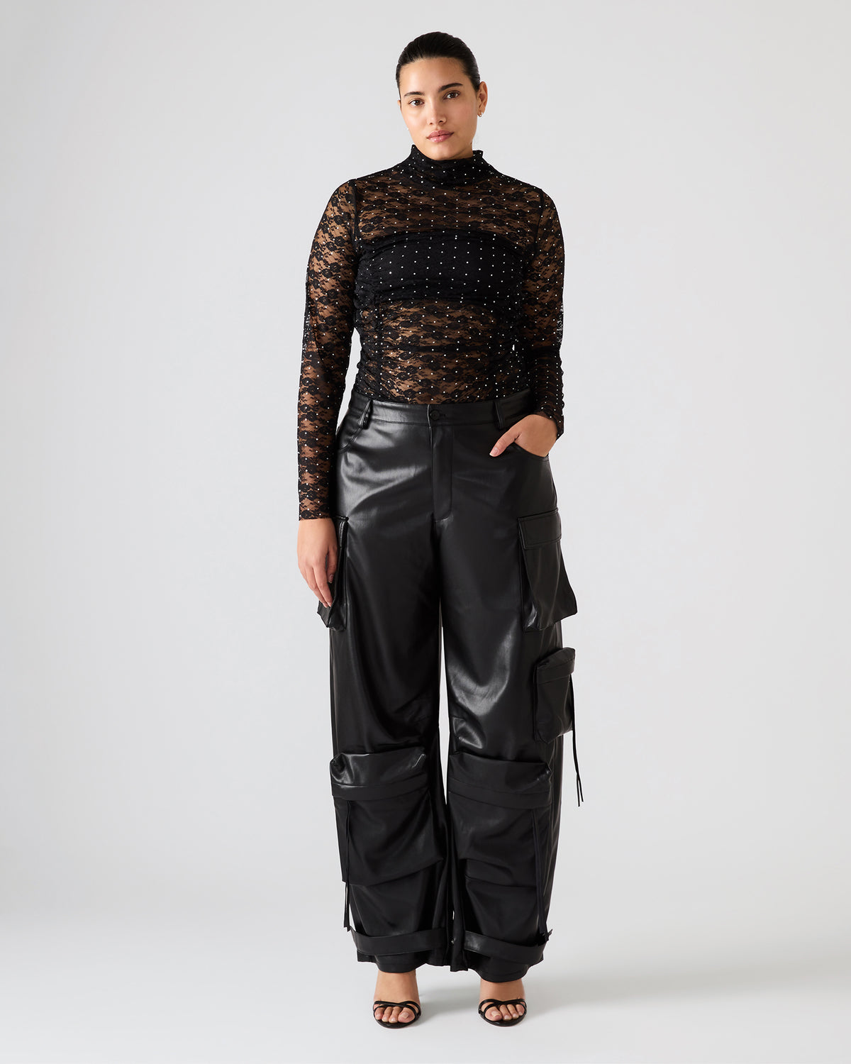 Vegan Leather Duo Black Women's Utility Cargo Pants
