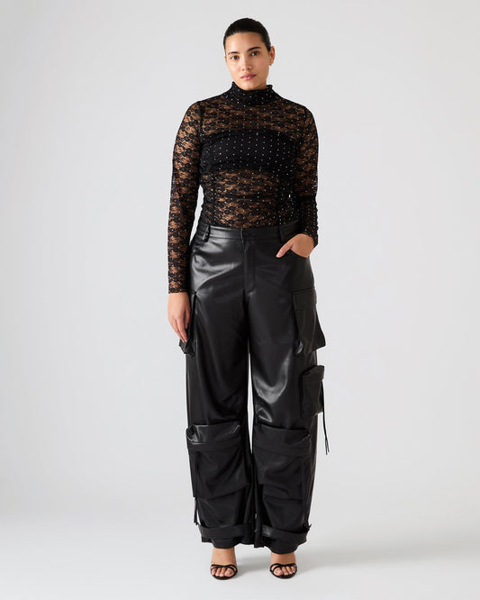 Vegan Leather Duo Black Women's Utility Cargo Pants