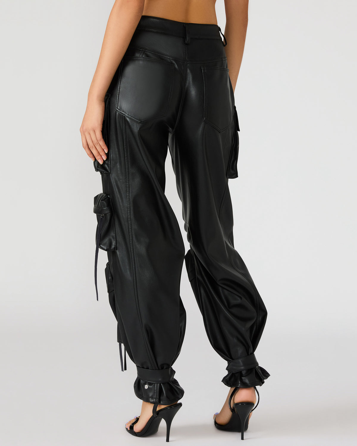 Vegan Leather Duo Black Women's Utility Cargo Pants