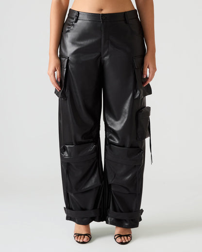 Vegan Leather Duo Black Women's Utility Cargo Pants