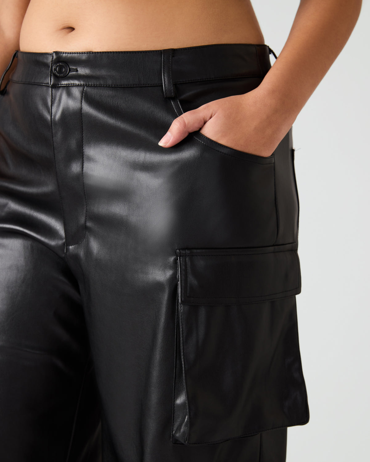 Vegan Leather Duo Black Women's Utility Cargo Pants