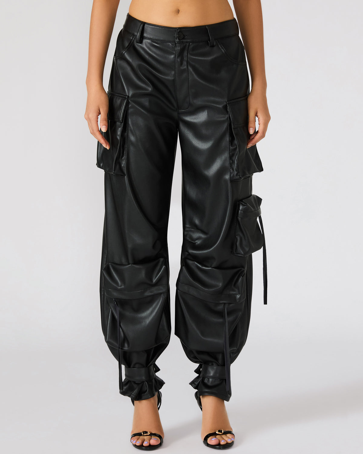 Vegan Leather Duo Black Women's Utility Cargo Pants