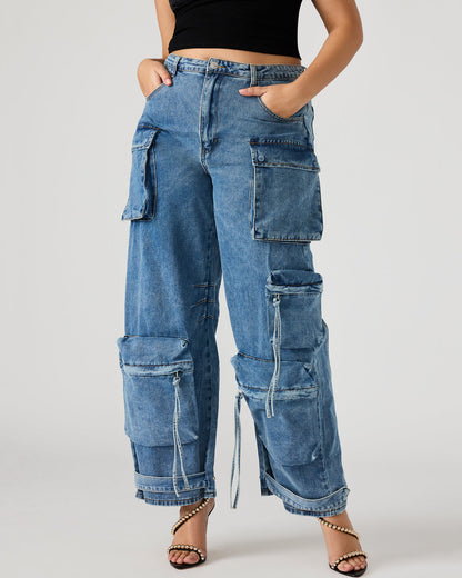 DUO Medium Denim Women's Utility Cargo Pants