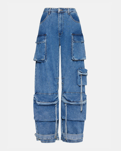 DUO Medium Denim Women's Utility Cargo Pants