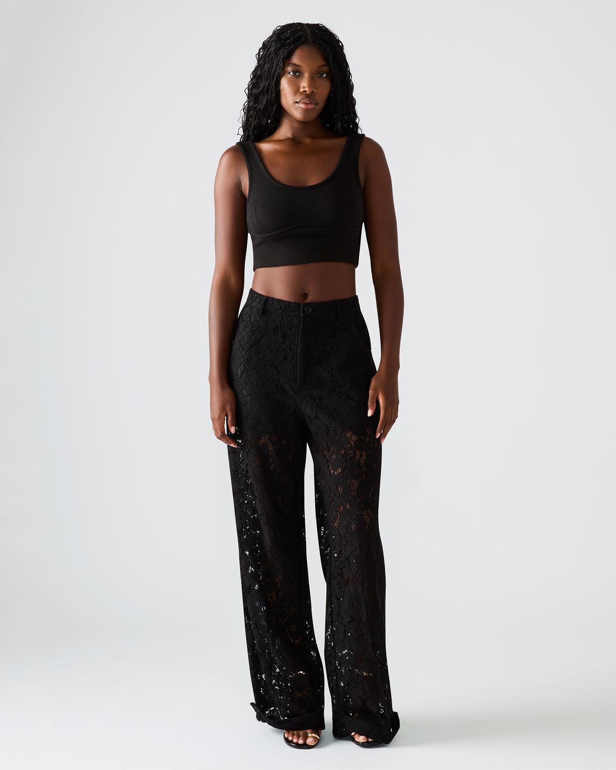 TRE Lace Black Mesh Barrel Low-Rise Women's Pant