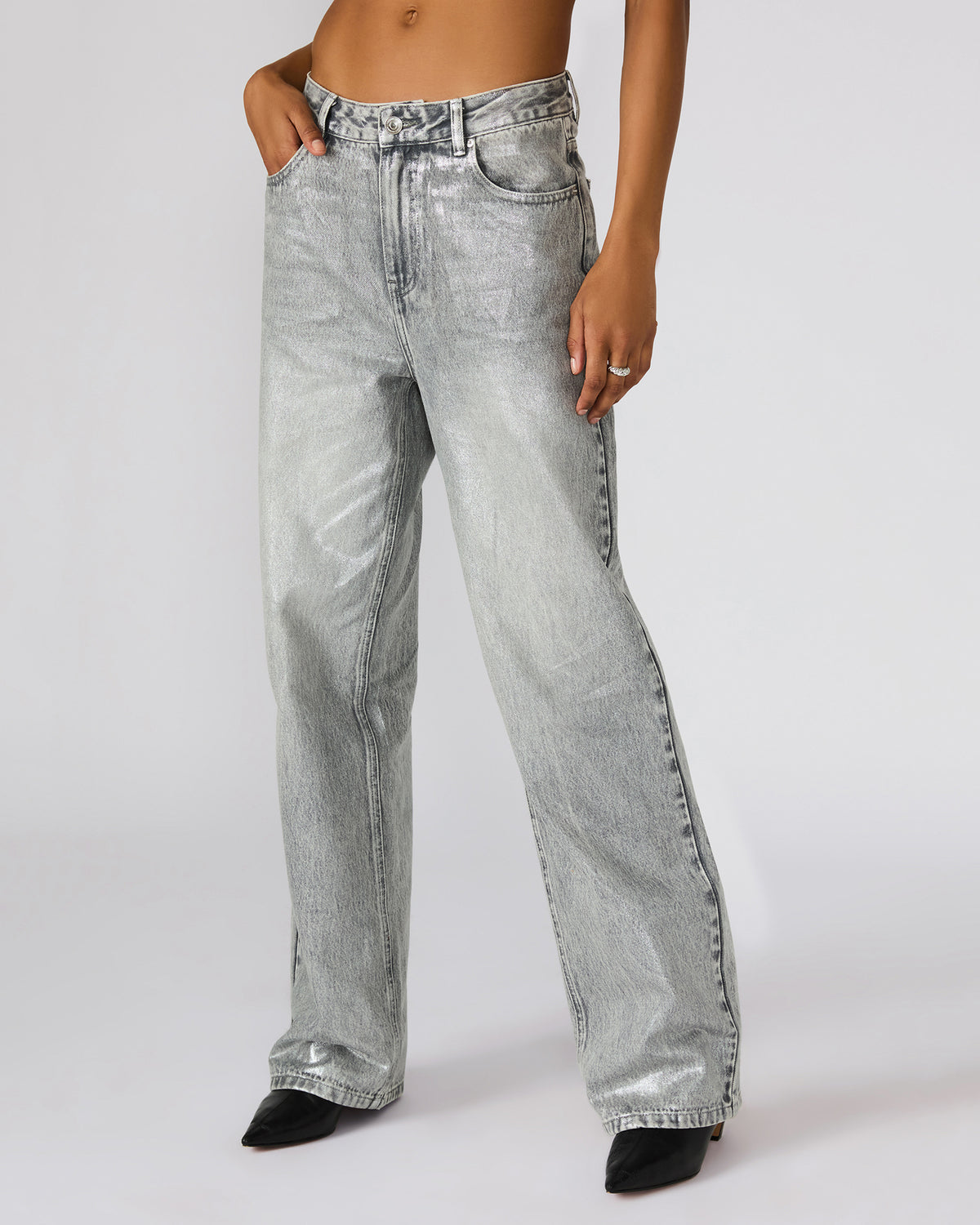 ZO Silver Straight-Leg Metallic Women's Jeans