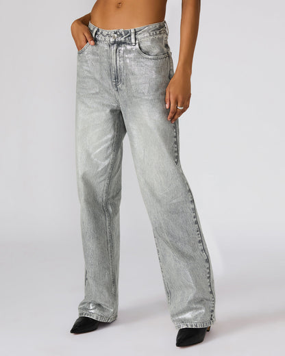 ZO Silver Straight-Leg Metallic Women's Jeans