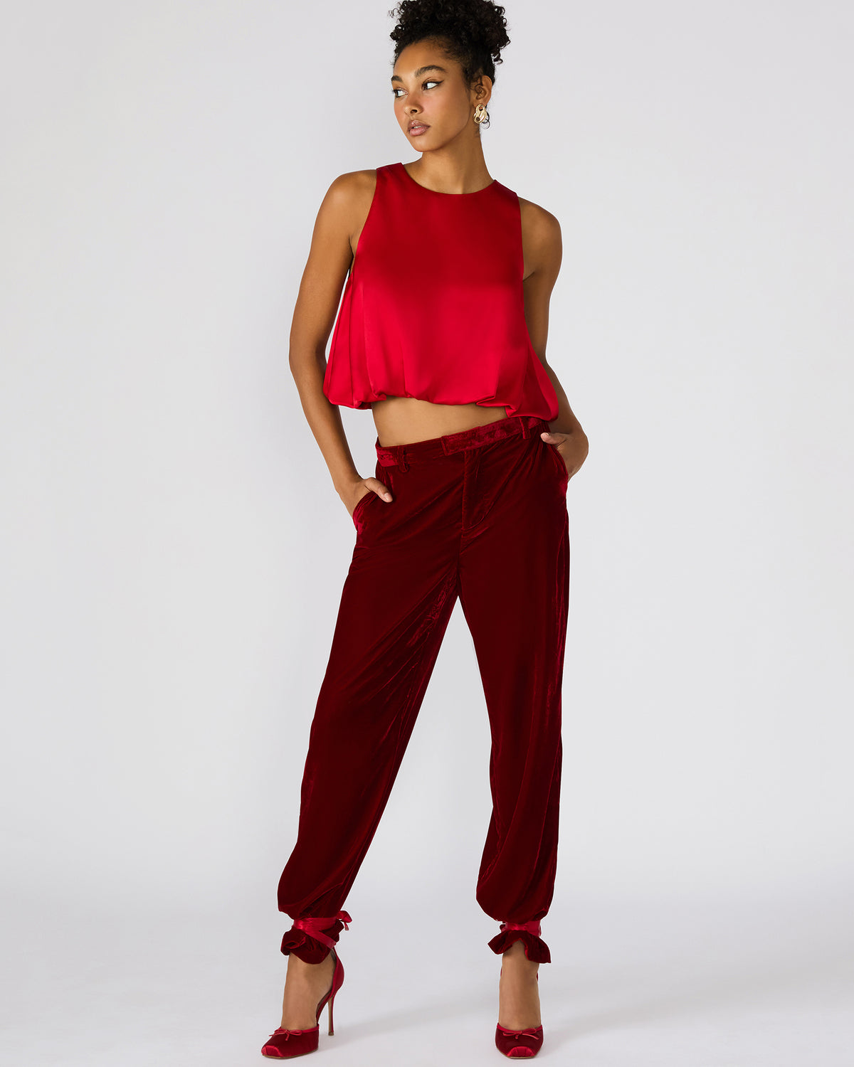 TONIA Red Velvet Wide-Leg Trouser Women's Pants