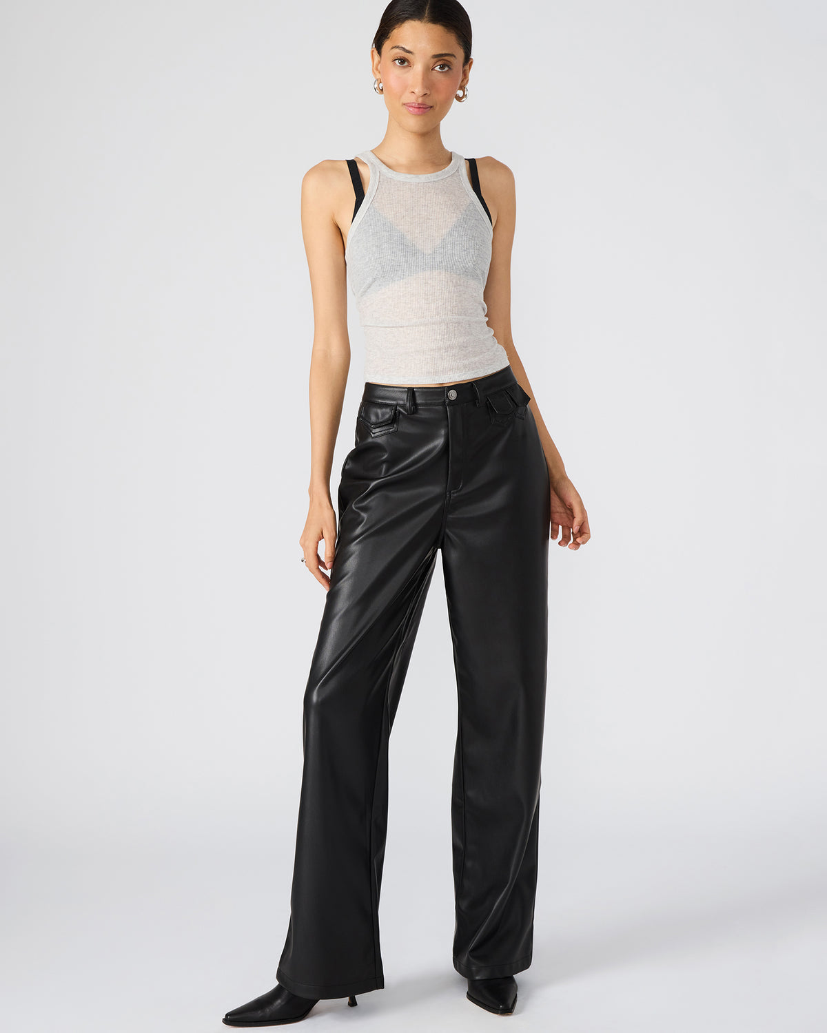 GERALDINE Black Faux Leather Straight-Leg Women's Pants