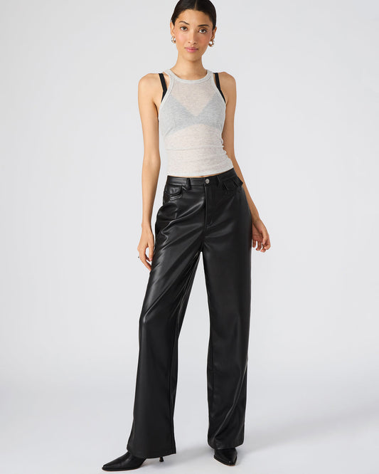 GERALDINE Black Faux Leather Straight-Leg Women's Pants