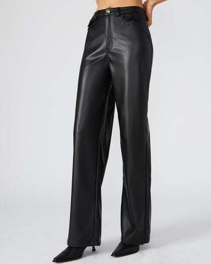 GERALDINE Black Faux Leather Straight-Leg Women's Pants