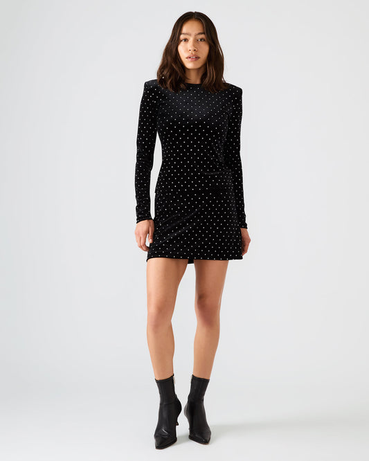 CINDI Black Studded Velvet Rhinestone Embellished Women's Skirt