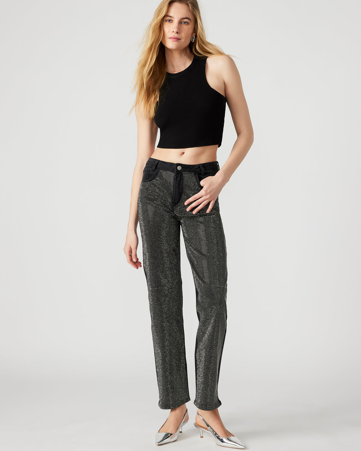 JESSE Black Women's Rhinestone Studded Jeans