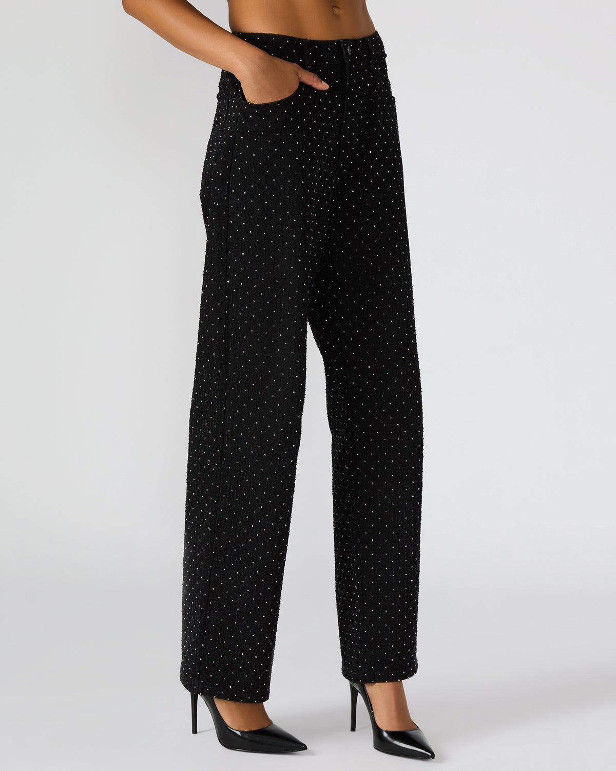 AVALINE Crystal Black Straight-Leg Rhinestone Embellished Denim Women's Jeans