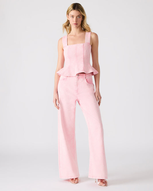 ROZ Pink Wide-Leg Washed Denim Women's Pant