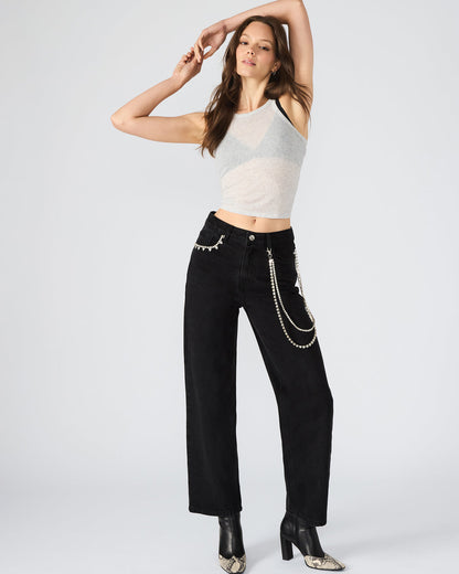SWIFT Black Wide-Leg Denim Chain Women's Jean