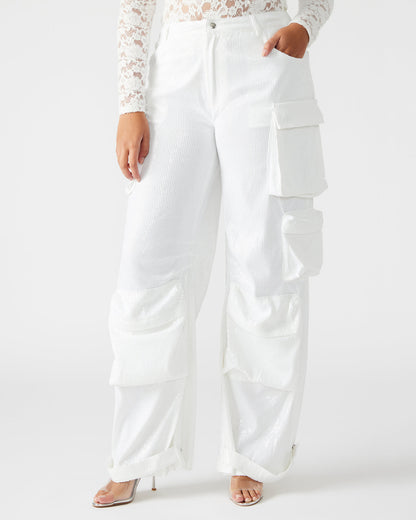 DUO White Sequin Women's Utility Cargo Pants