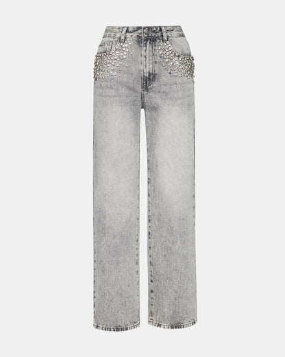 ERAS Fog Rhinestone Embellised Straight-Leg Denim Women's Jeans