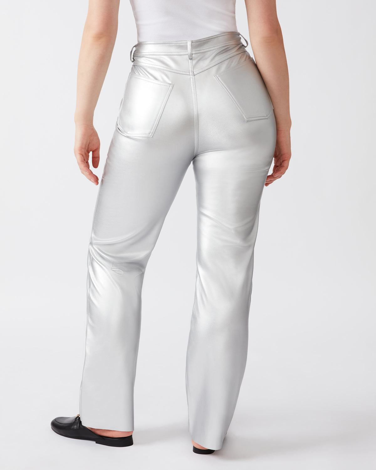 LOREN Pant Silver | Women's Faux Leather Straight Leg Pant