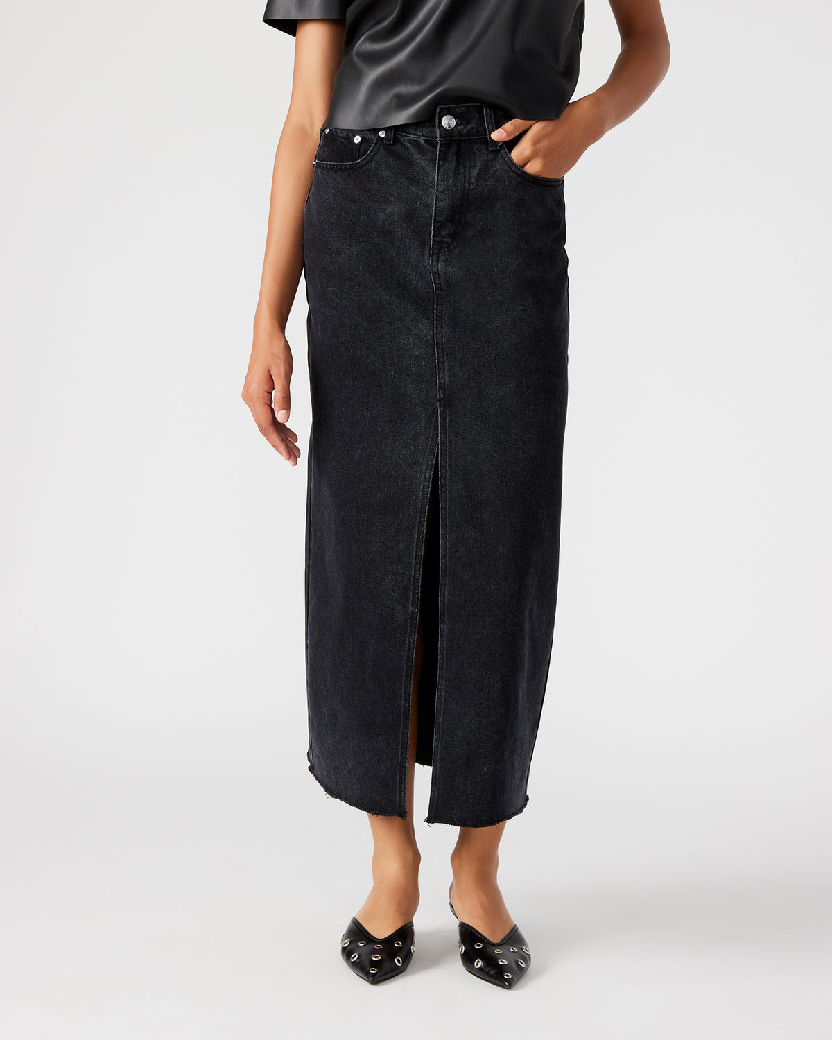 AVANI Denim Skirt Black | Women's Denim Maxi Skirt