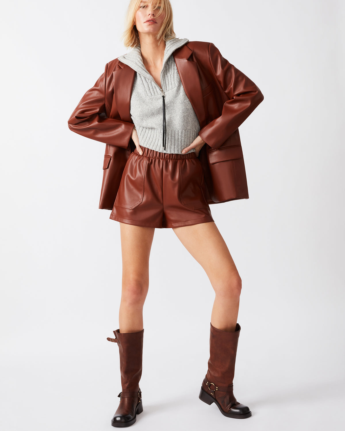 FAUX THE RECORD Short Cognac | Women's Faux Leather Short