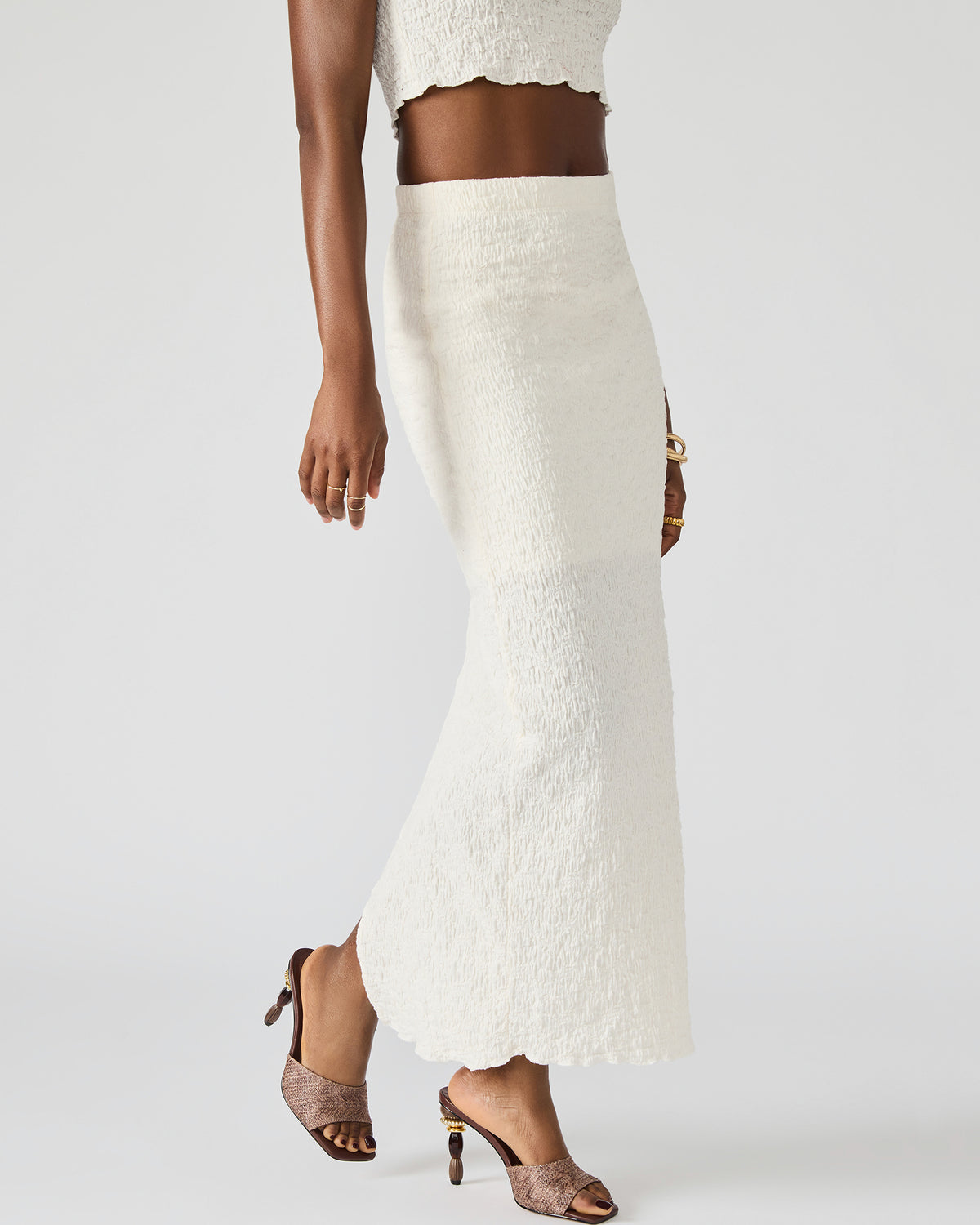 SEASIDE Maxi Skirt Set Cream Women's Textured Matching Set