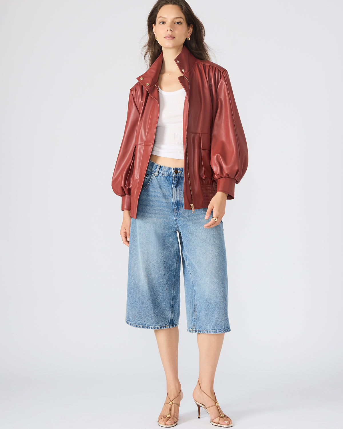 VEE Dusty Brick Faux Leather Long-Sleeved Women's Jacket