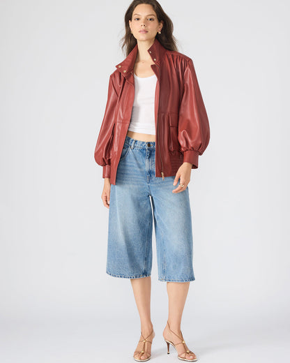 VEE Dusty Brick Faux Leather Long-Sleeved Women's Jacket