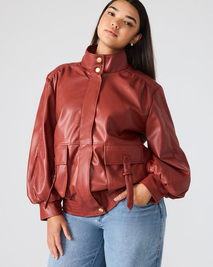 VEE Dusty Brick Faux Leather Long-Sleeved Women's Jacket