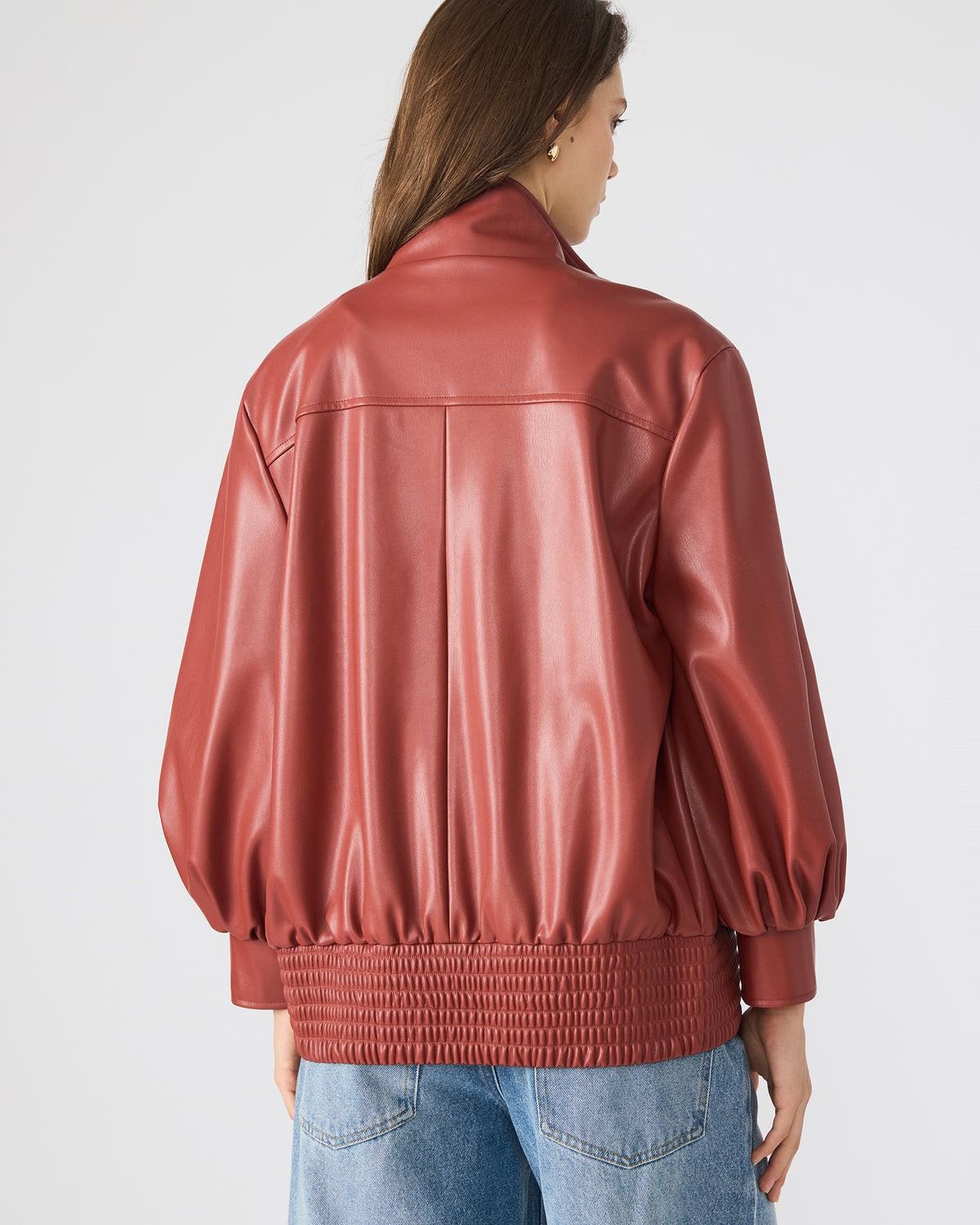 VEE Dusty Brick Faux Leather Long-Sleeved Women's Jacket