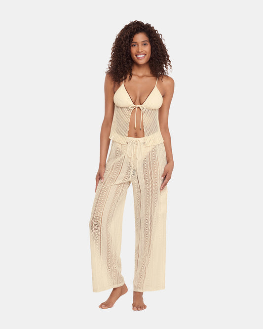CROCHET BIKINI COVER-UP Pearl Crochet Wide-Leg Women's Swim Cover-Up