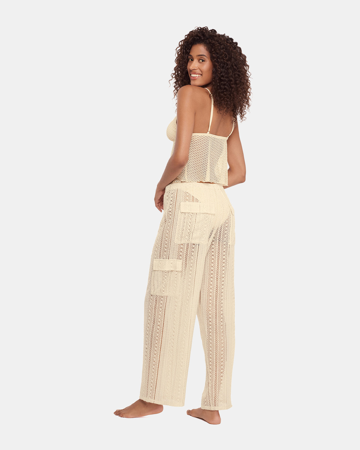 CROCHET BIKINI COVER-UP Pearl Crochet Wide-Leg Women's Swim Cover-Up