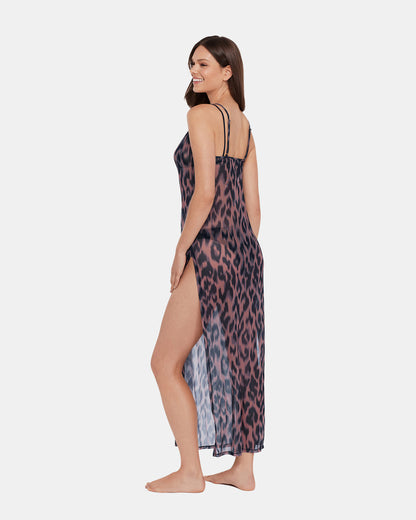 STATIC LEOPARD BIKINI COVER-UP Natural Flowy Mesh Women's Swim Cover-Up